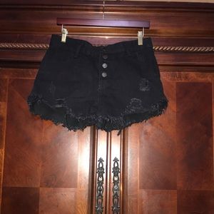 Black Distressed Denim Shorts